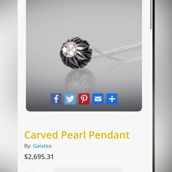 GALATEA designer solid 14k gold genuine carved Tahitian pearl/diamond necklace - Picture 5 of 16